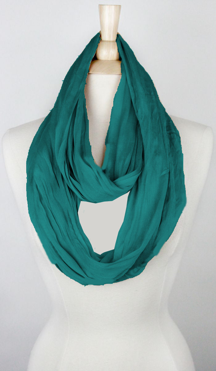 Comfy green women's silk infinity circle scarf, made in USA