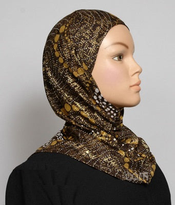 Girl's 1-Piece Gold Accent Printed Hijabs Middle Eastern Boutique