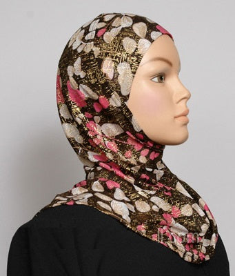Girl's 1-Piece Gold Accent Printed Hijabs Middle Eastern Boutique