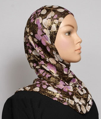 Girl's 1-Piece Gold Accent Printed Hijabs Middle Eastern Boutique