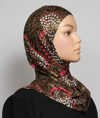 Girl's 1-Piece Gold Accent Printed Hijabs Middle Eastern Boutique