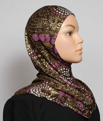 Girl's 1-Piece Gold Accent Printed Hijabs Middle Eastern Boutique