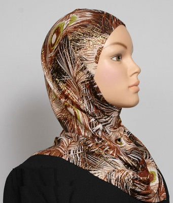 Girl's 1-Piece Gold Accent Printed Hijabs Middle Eastern Boutique