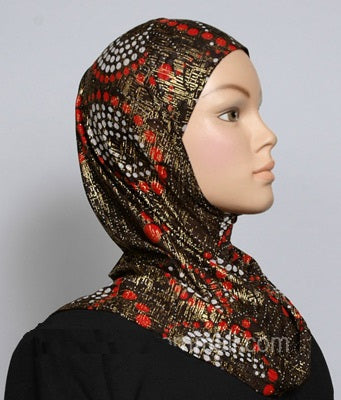 Girl's 1-Piece Gold Accent Printed Hijabs Middle Eastern Boutique