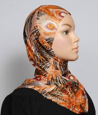 Girl's 1-Piece Gold Accent Printed Hijabs Middle Eastern Boutique