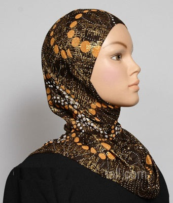 Girl's 1-Piece Gold Accent Printed Hijabs Middle Eastern Boutique